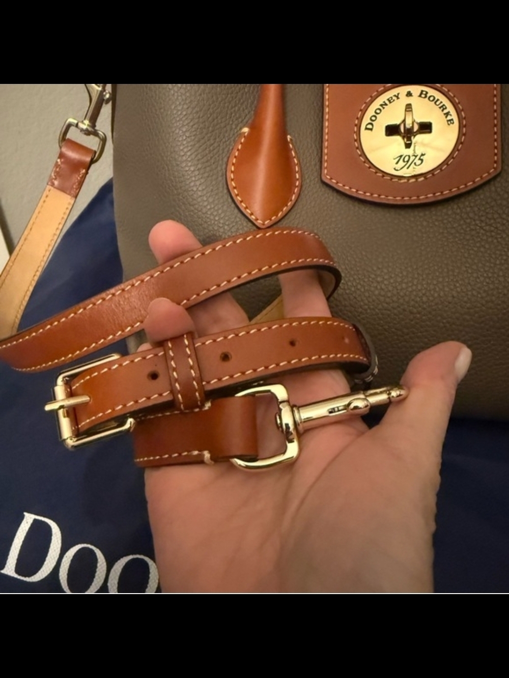 Dooney & Bourke Gray Pebble Leather Satchel with Tan Trim - Picture 14 of 15